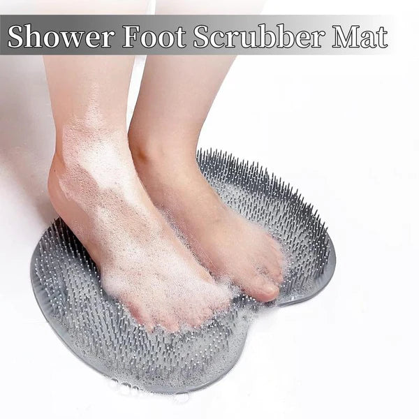 Silicone Shower Foot Scrubber Mat with Wall-Mounted Suction Cups.